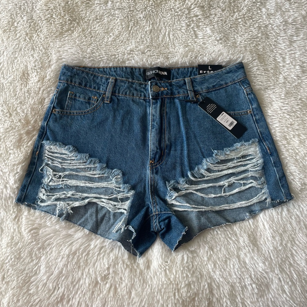 Fashion Nova Ripped Blue Jean Shorts